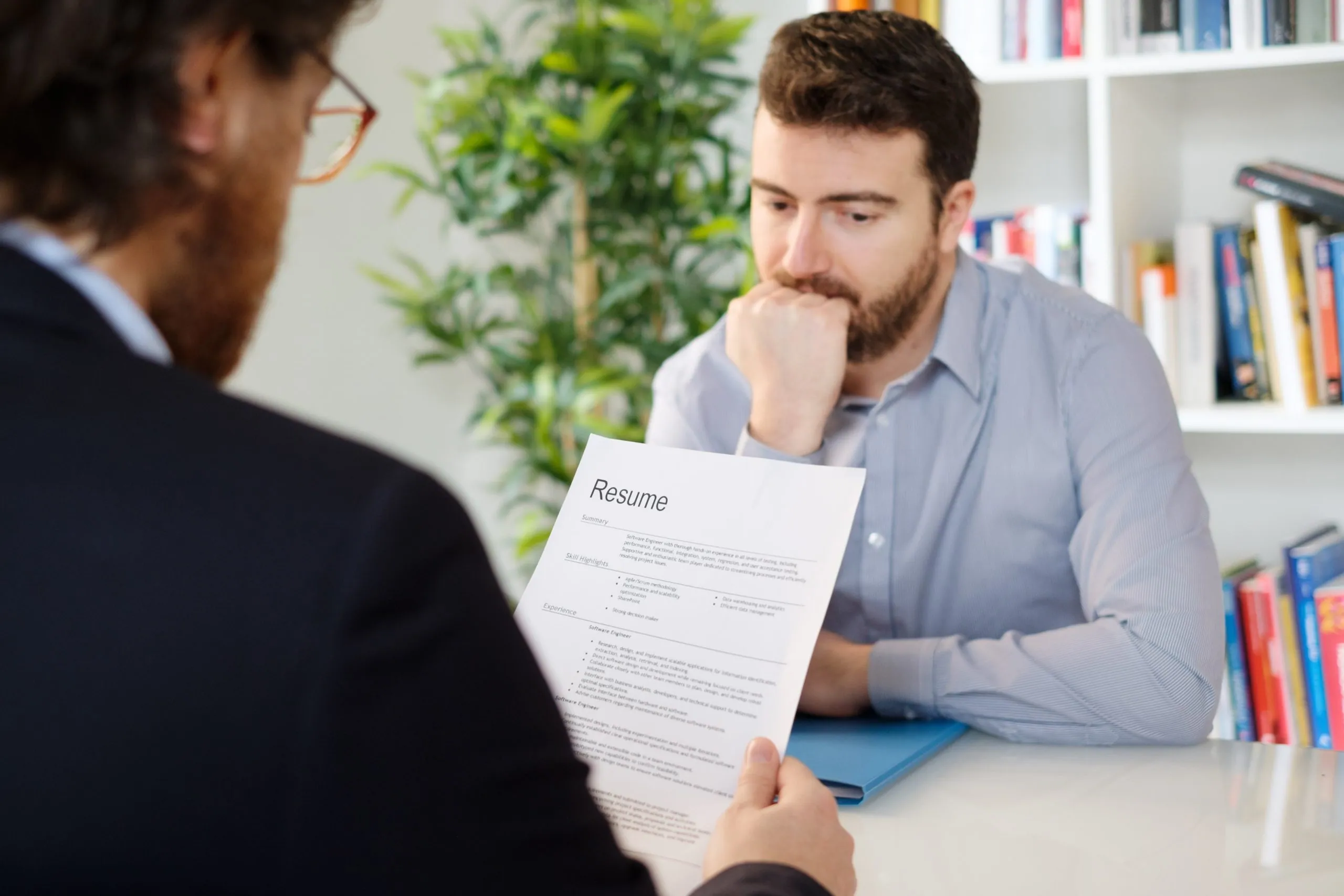 Man worried on his job interview.